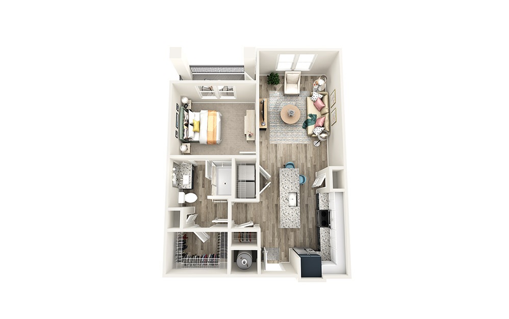 A4 - 1 bedroom floorplan layout with 1 bathroom and 747 square feet