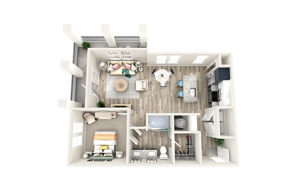 A7 - 1 bedroom floorplan layout with 1 bathroom and 833 square feet